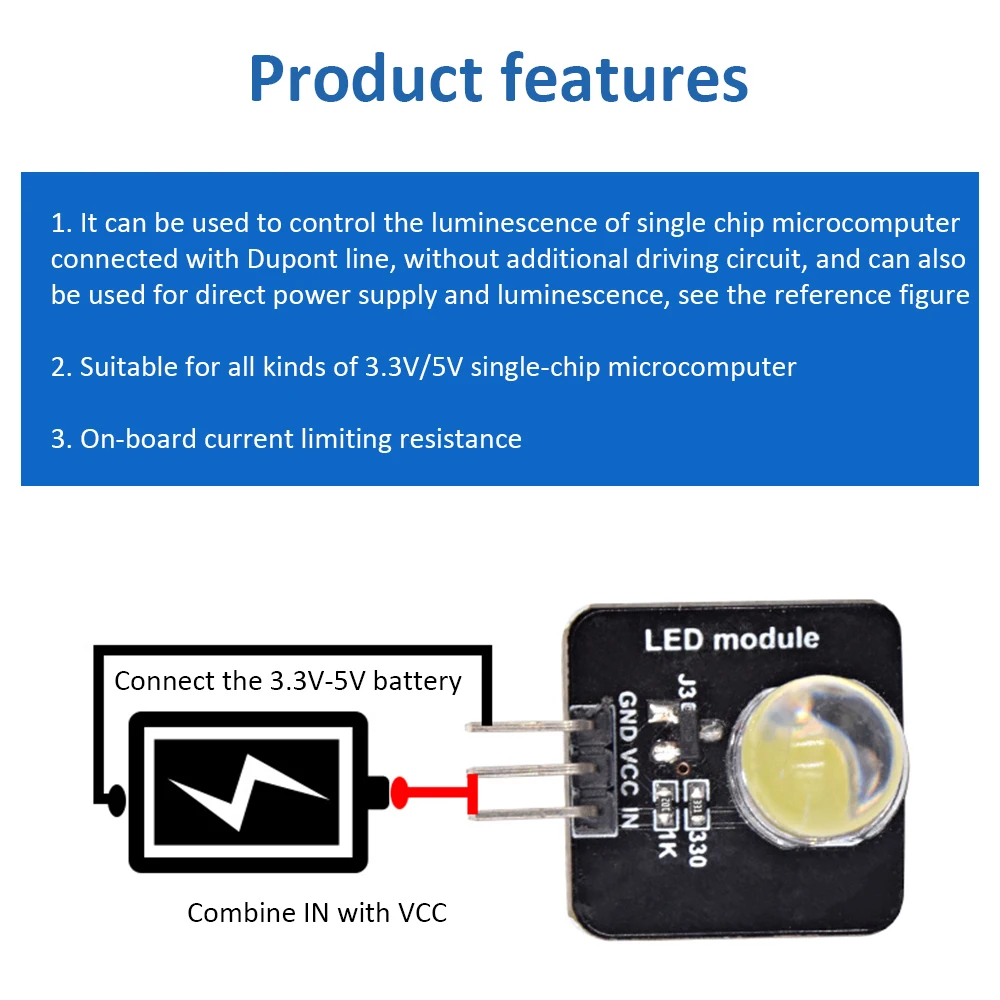 LED Module Luminous LED Light Sensor Indicator Light-emitting Module 3.3V-5V 10mm for Arduino Microcontroller Control