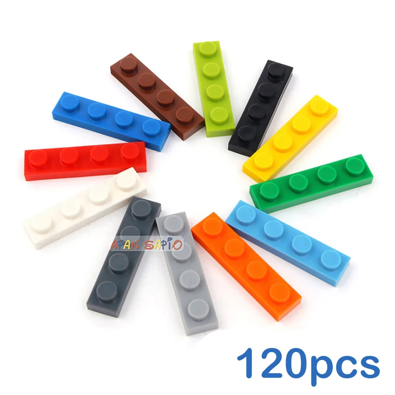 120pcs DIY Building Blocks Thin Figures Bricks 1x4 Dots Educational Creative Size Compatible With 3710 Plastic Toys for Children