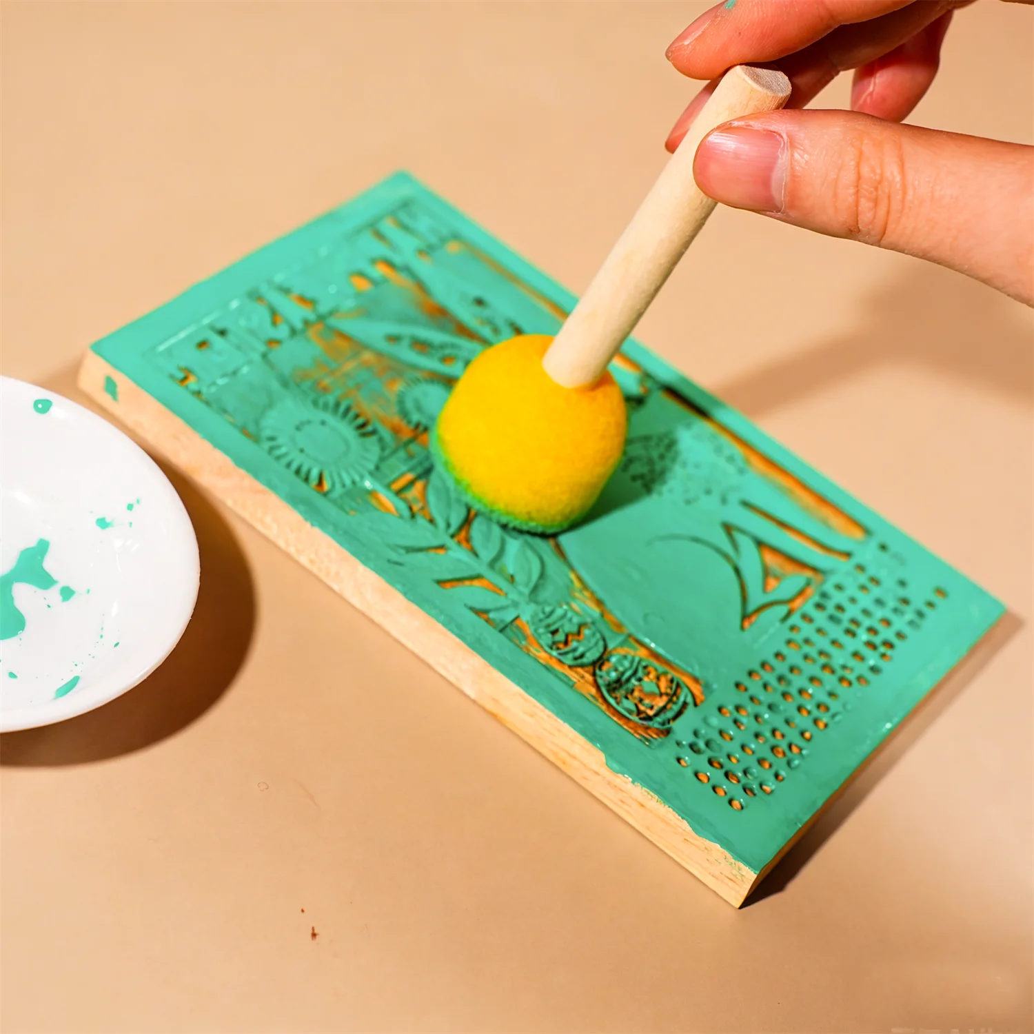 부활절 목판 인쇄 키트, DIY 부활절 토끼 프린트메이킹 세트 (목판, 스펀지 브러쉬, 색소 포함) 어린이를 위한 미술 공예 선물