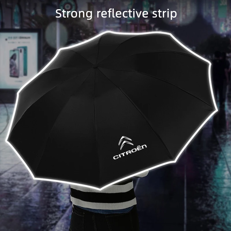 Fully Automatic UV Umbrella With LED Flashlight Reflective Stripe Reverse For Citroen C3 C4 X7 Xsara Picasso