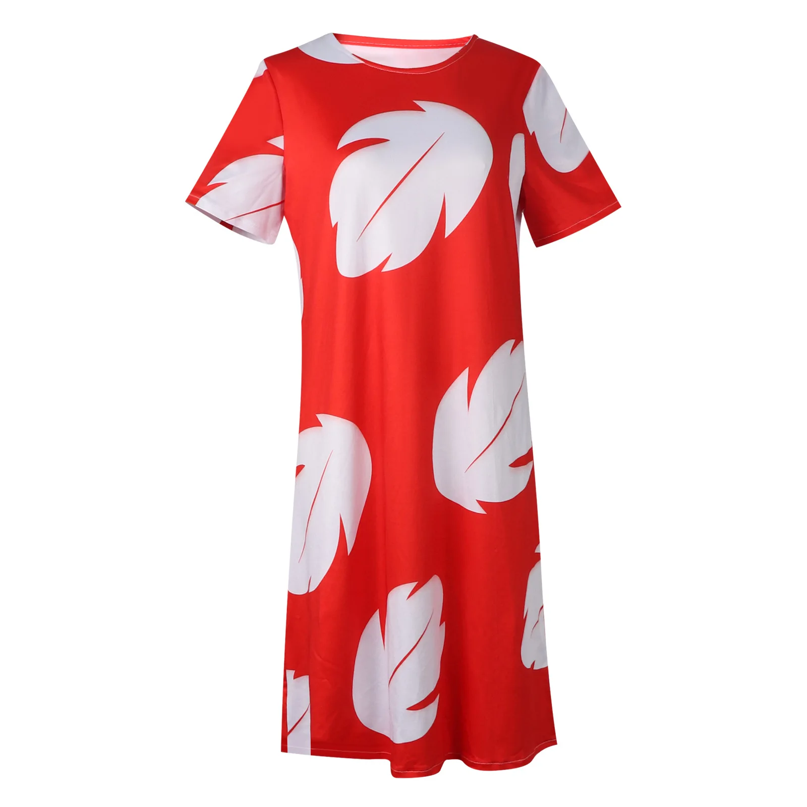 Lilo Costume Women Leaves Red Dress Short Sleeve Pajamas Hawaiian Leaf Printed Dress Summer Beach Outfit