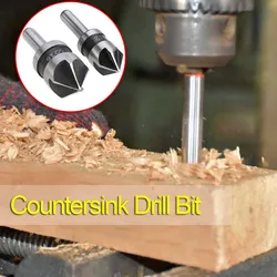 Foret à fraise à 5 cannelures HSS 82 degrés Angle de pointe chanfrein coupe à chanfrein 1/4 "tige ronde pour outil électrique 2 pièces 