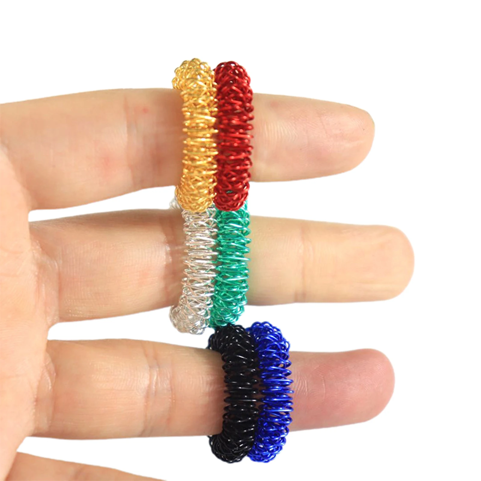 Spiky Sensory Finger Rings 1/5/10 PCS Flexible Alloy Spring Finger Massager Ring Toy Accupressure Pressure Loop Ring 4