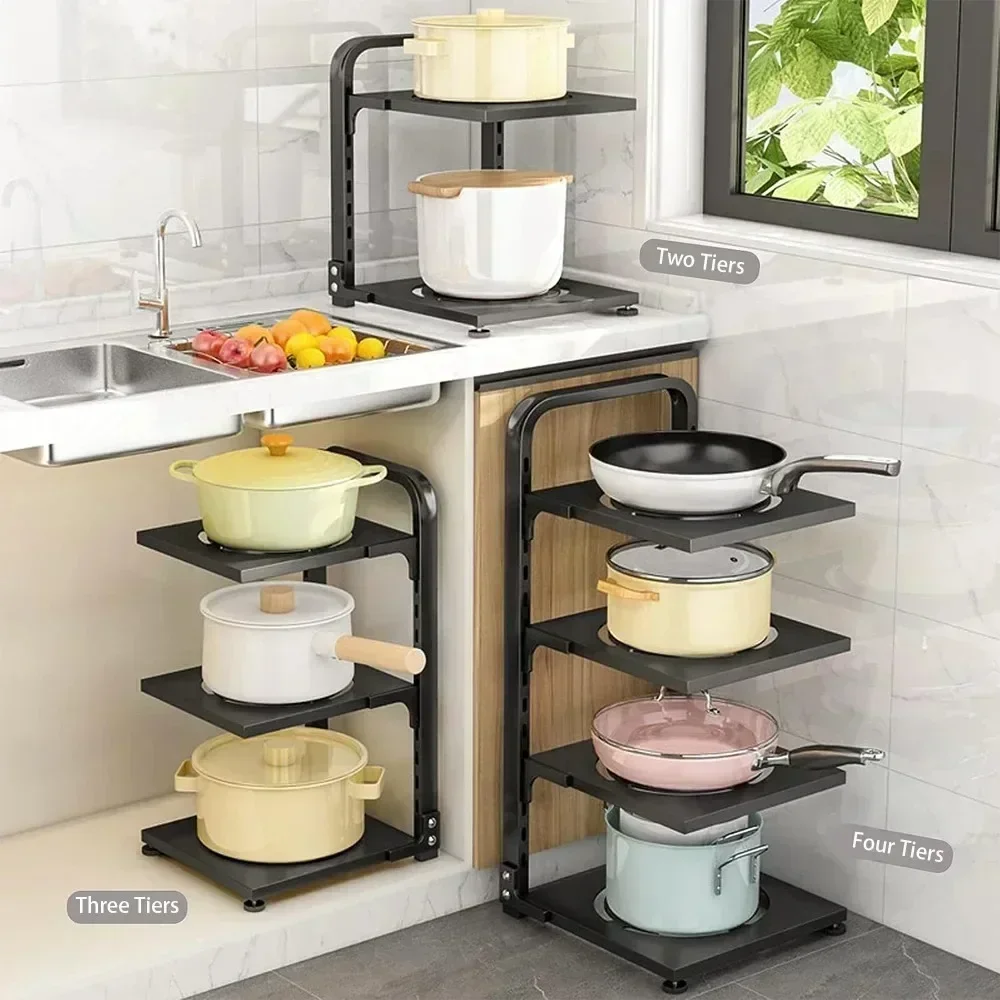 Kitchen Pot Holder Multi-Layer Frying Pan Rice Cooker Storage Rack Seasoning Bottle Debris Organizer Under Sink Pot Dish Rack