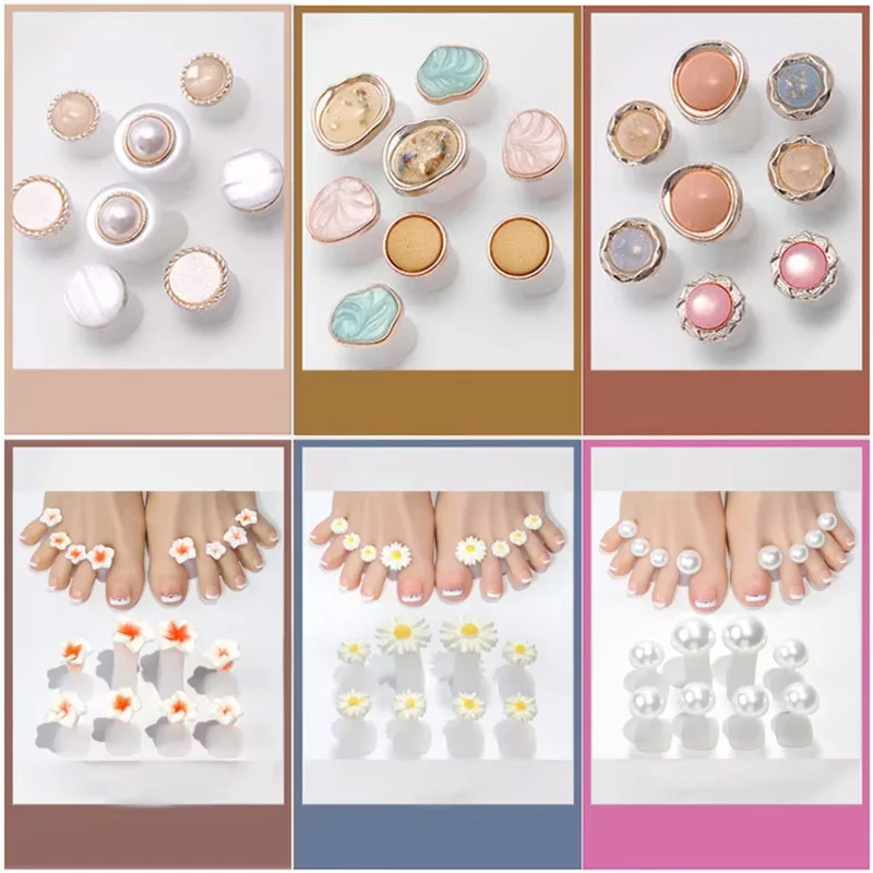 8pcs/bag Soft Silicone Toe Separator Pearl Daisy Design Finger Toe Separation Tools For Pedicure Flower Manicure