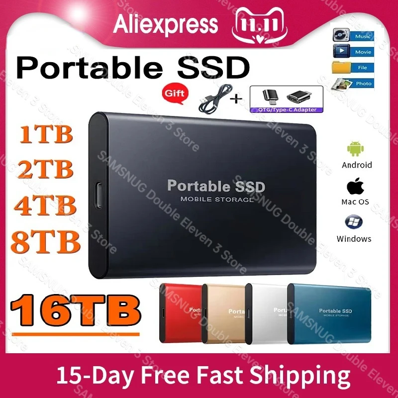 

Portable Original High-speed 1TB SSD External Solid State Hard Drive USB3.1 Interface SSD 2TB 4TB 64TB Mobile Hard Drive for ps5