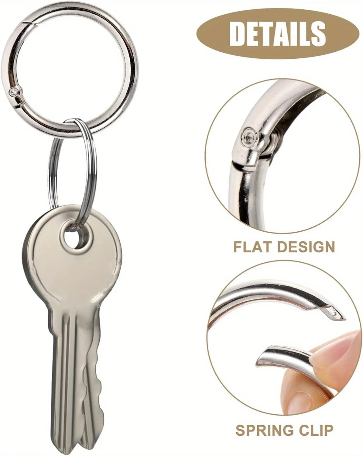 5PCS Spring O Ring Metal Round Carabiner Clip Circle Key Ring Clips for Keychain Buckle Bags Purse Handbag Craft Keychain Clip