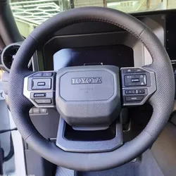 Premium Black Leather Braided Steering Wheel Cover - Full Coverage for Enhanced Interior Style (Black thread)
