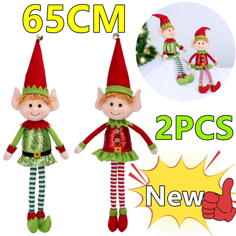 

New Arrival 2/1Pc 65CM Christmas Elf Doll Plush Leg Red Green Ornaments Boys Girls Elves Toy Doll New Year Navidad Home Decors