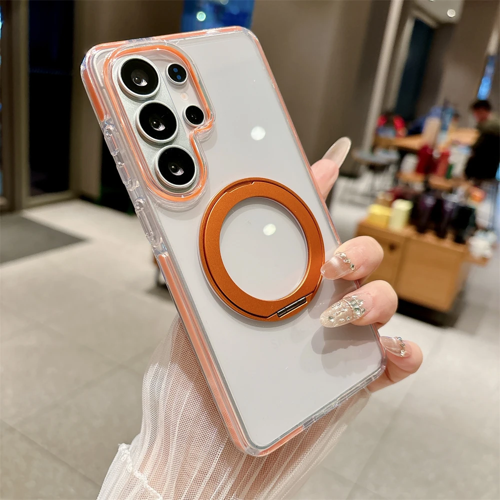Magnetic 360 Rotating Transparent Shockproof Case with Colorful Bumper