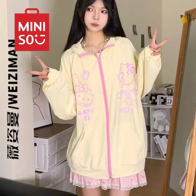 

Kawaii Sanrio Outer Wear Anime Cute Hello Kitty Cartoon Ins Printed Sweet Zippering Hoodies Sun Protection Clothing Girl Gifts