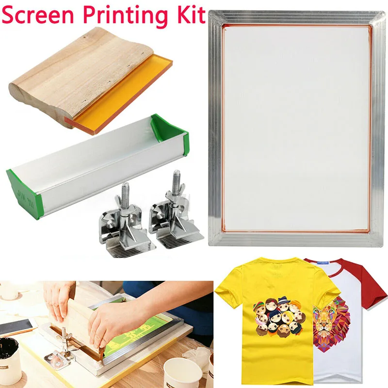 

5pcs Silk Screen Printing Kit Silkscreen Mesh Aluminum Frame + Hinge Clamp + Emulsion Scoop Coater + Squeegee Tool Parts Set