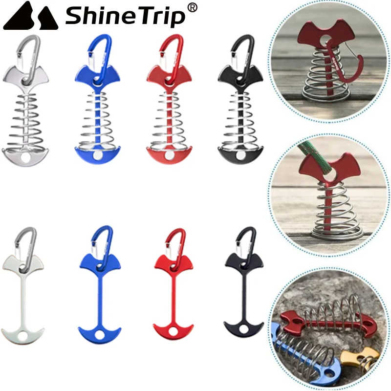 

6Pcs Deck Plank Board Tent Stakes Aluminum Spring Tent Anchor Pegs Fishbone Cord Adjuster with Carabiner for Hiking Camping Tool
