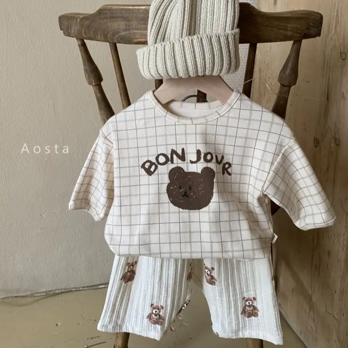 Autumn New Baby Long Sleeve T Shirts Boys Girls Cartoon Print Casual Pullover Infant Plaid Versatile Bottoming Shirt Tops
