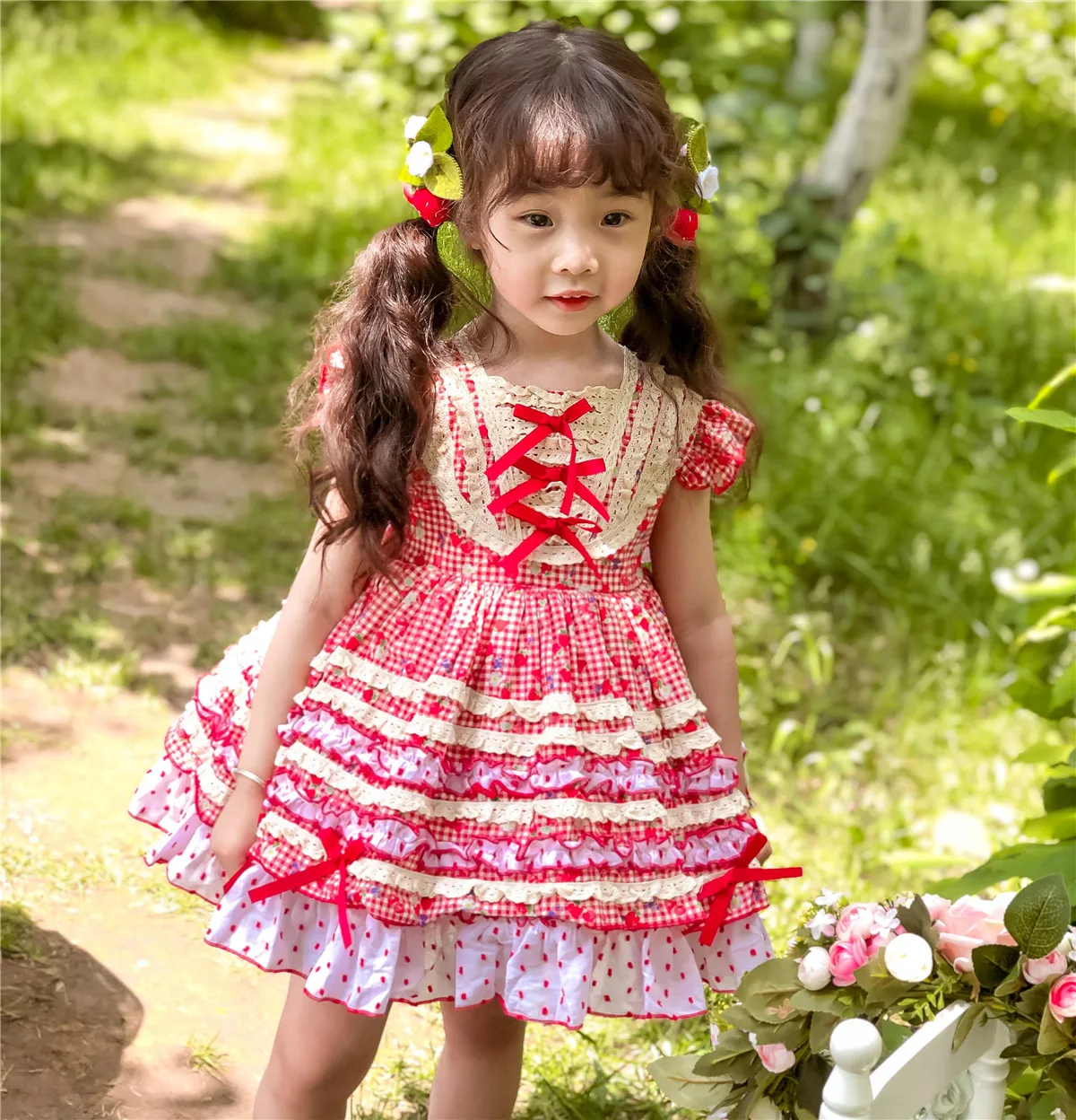 Exclusive creation summer Baby Spanish Lolita Princess Ball Gown lace bowknot Design Birthday Party Girl evening dress