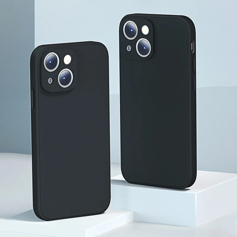 Flüssige Silikon-weiche Hülle für iPhone 11 12 13 14 Pro Max 13 Mini 14 Plus, kontrahiert, reine Farbe, stoßfeste Rückseite – Detail 1