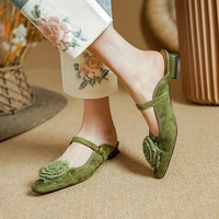 2025 NEW Summer Mules Women Sandals Shoes for Women Square Toe Low Heel Women Slippers Cover Toe Slingback Green Sandals - Image 6