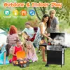 CUTE STONE 2-Layer BBQ Toy Set, Kids Grill with Food, Smoke Sound & Light, Camping BBQ Gift 6