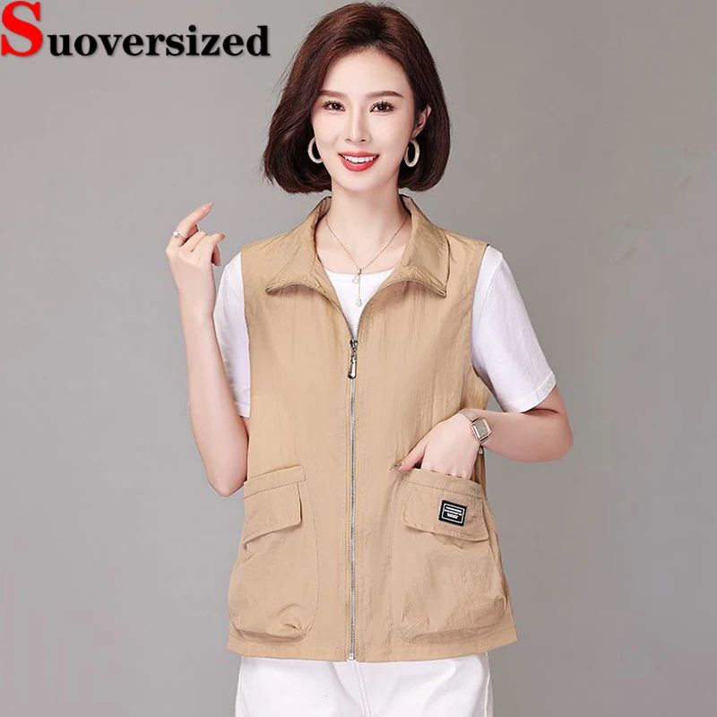 

Oversized 4xl Thin Womens Vest Spring Summer Sun Protection Chaleco Loose Casual Mom's Chaquetas Fashion New Sleeveless Jackets