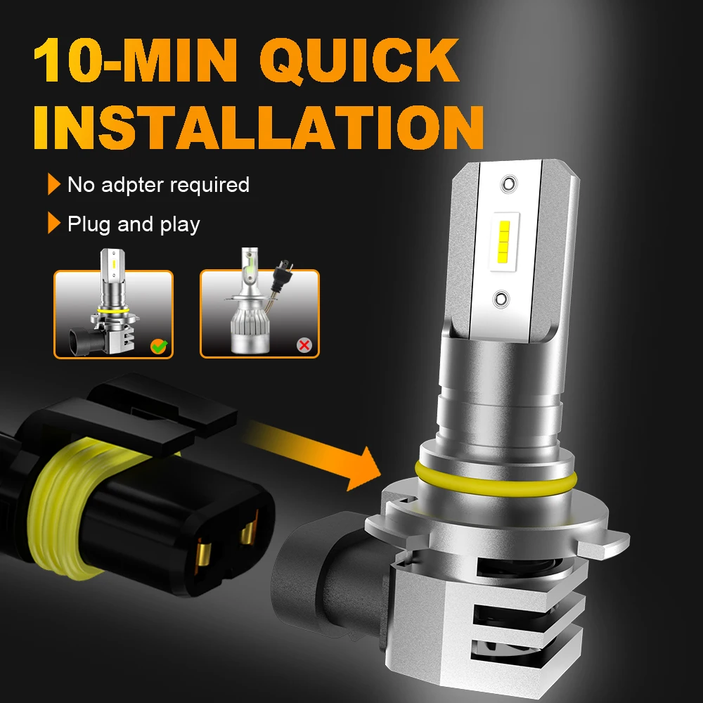 MZGN 2 PCS Mini LED Car Lamps H11 9005 HB3 9006 HB4 6500K White Super Bright Headlight Bulbs with Fan Headlamp 20000lm 12V
