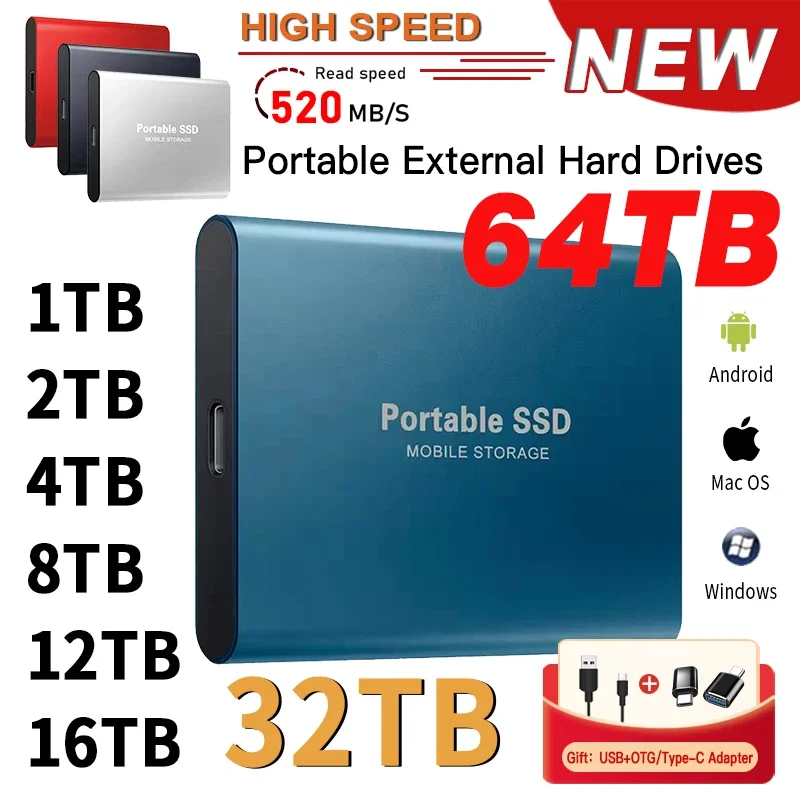 

Portable SSD 1TB External hard drive High-speed Mobile Solid State Drive 500GB External Storage Decives Hard Disks for PC/ Mac