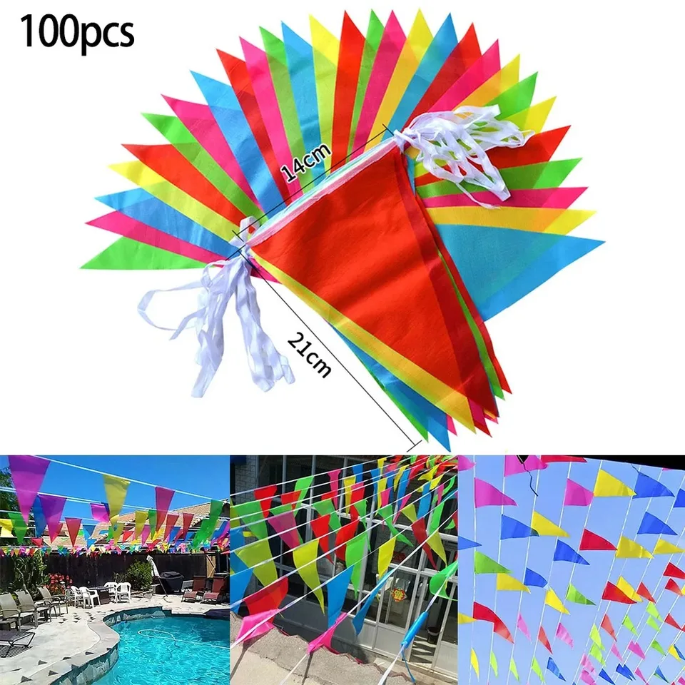 Drapeaux Triangulaires Multicolores 50M, Banderole, Bannière De Fête, Fanion, Festival, Décoration Extérieure Pour Maison, Jardin, Boutique De Mariage, Décor De Rue