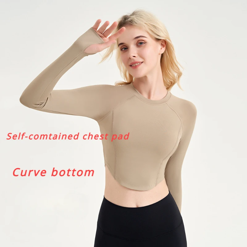 

Nude Slimming Blazer Integrated Chest Pad Outdoor Short Yoga Long Sleeve Fitness Yoga Dress Women