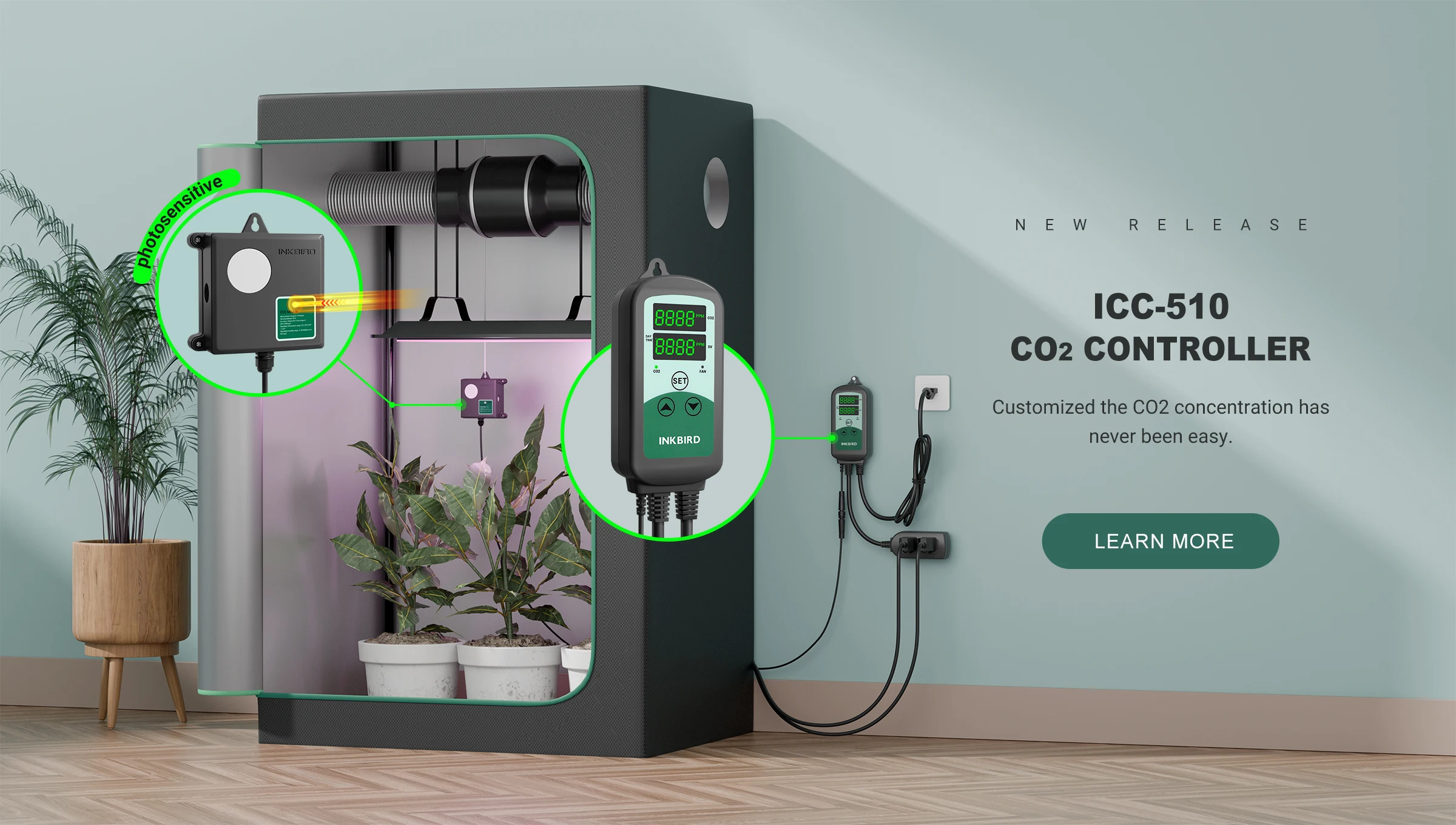 CO2 Controller Smart Carbon Dioxide Controller with 2 Outlets for CO2 Generator&