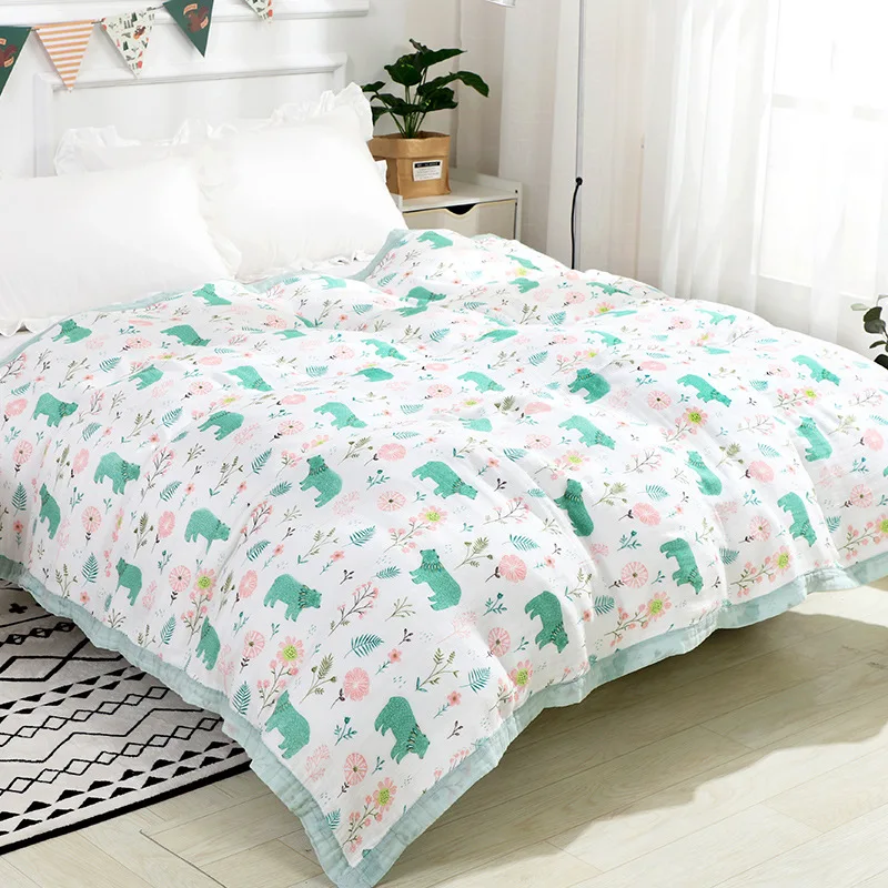 150x220cm gauze towel quilt children's Breathable cotton double-layer air-conditioning blanket adult nap blanket summer bedding