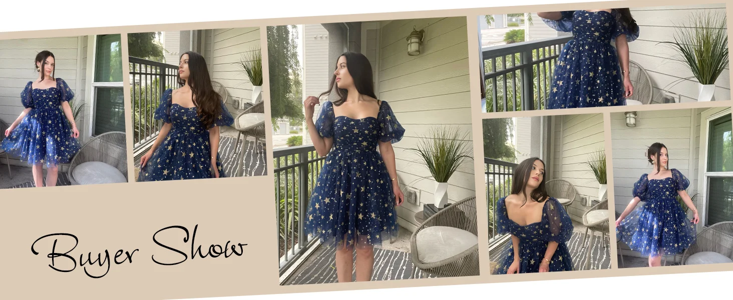 Vestidos de fiesta de tul con estrellas brillantes y minivestidos cortos para el regreso a casa con estrellas brillantes