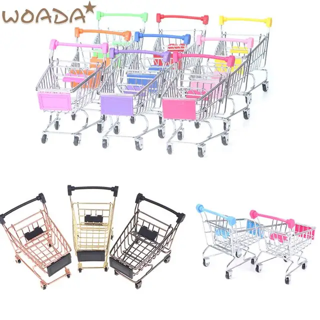 1pc Mini Shopping Cart Trolley Home Office Sundries Storage Ornaments Model Children's Toy 1