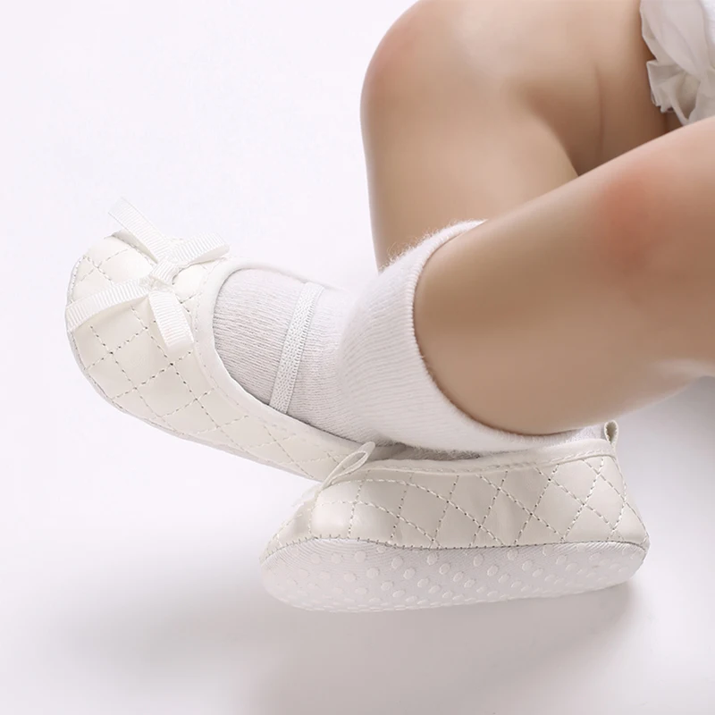 0-18M Toddler Baby Girls Mary Jane Shoes Bowknot Quilted PU Princess Flats Casual Walking Shoes for Newborn Infant First Walkers