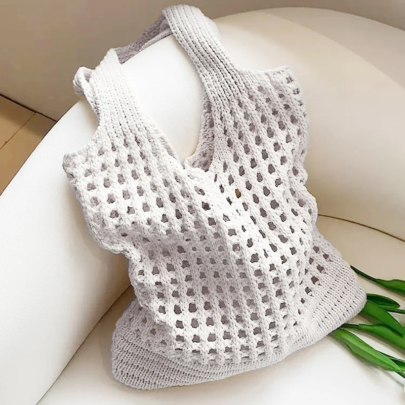 Vintage Hollow Shoulder Bag Woven Underarm Bag Knitted Handbag Women Large Capacity Shopper Totes Ladies Summer Beach Travel Bag