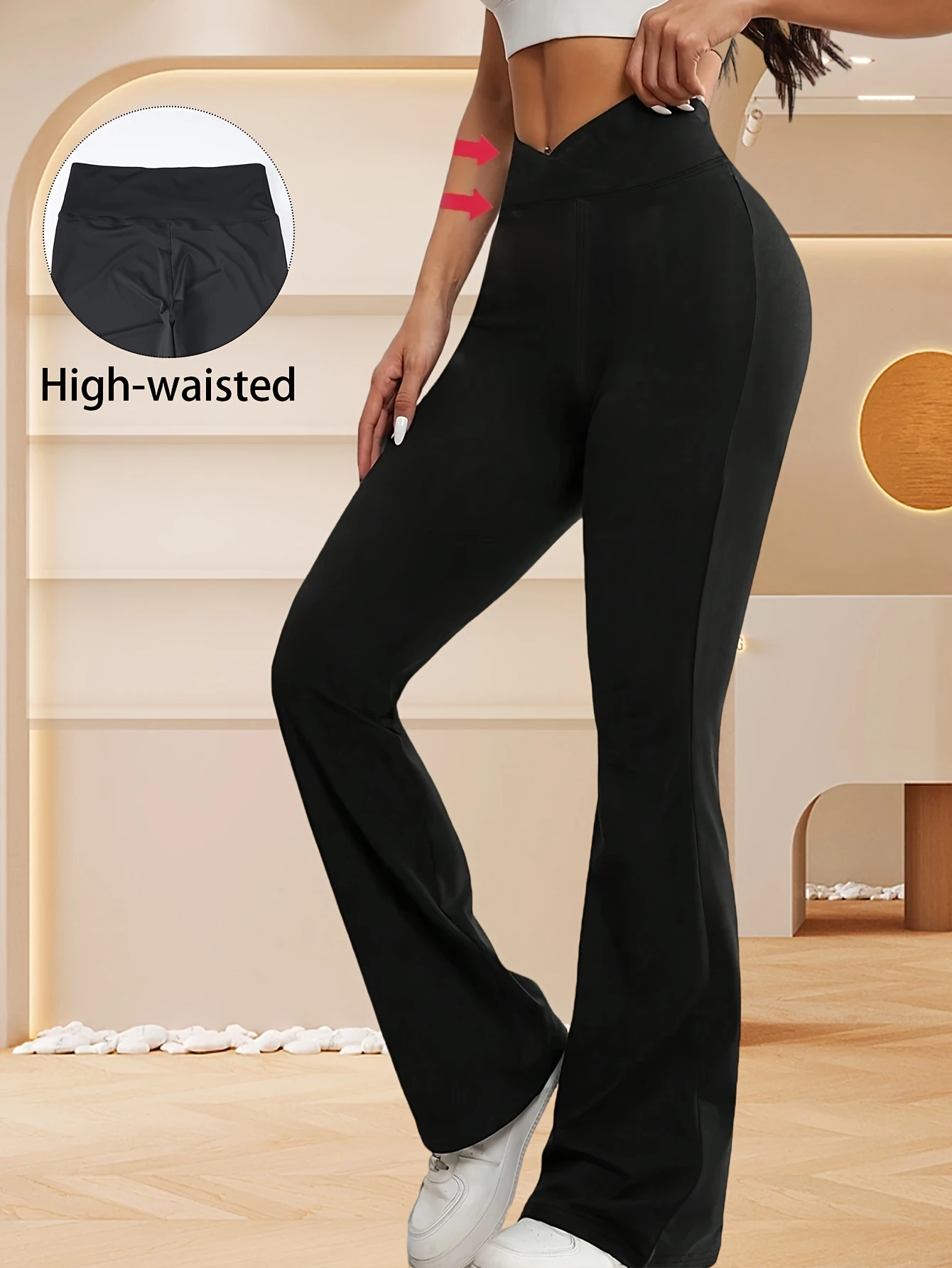 Ladies Cross Waist Bell Bottom Leggings High Waist Butt Lifting Lightweight Yoga Pants Stretch For Workout Sports Daily Wear 3
