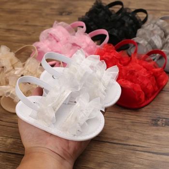 Moda Bambini piccoli Neonato Neonata Scarpe da principessa Pizzo Bambino Sandalo estivo Scarpe antiscivolo Primo passo Auto 0-18M 1