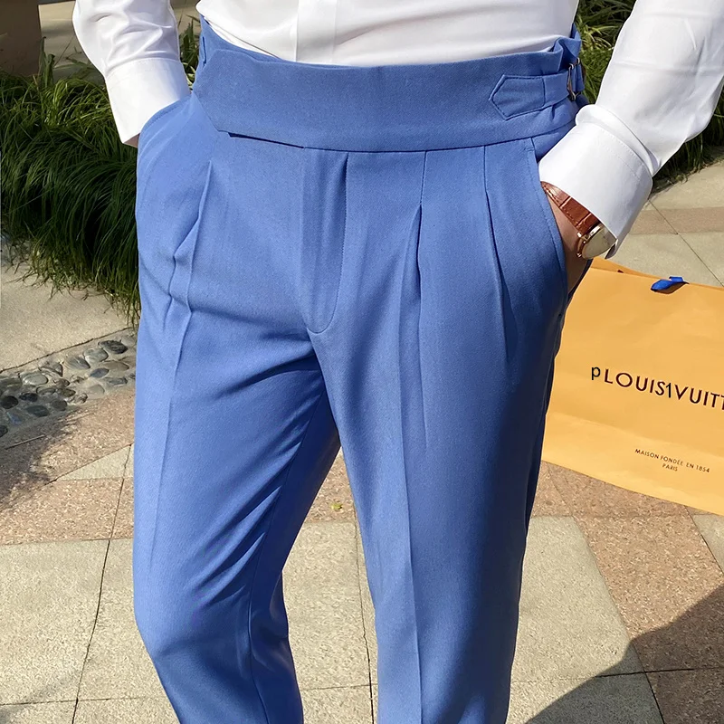 British Style Spring Business Dress Pants Men Italian High Waist