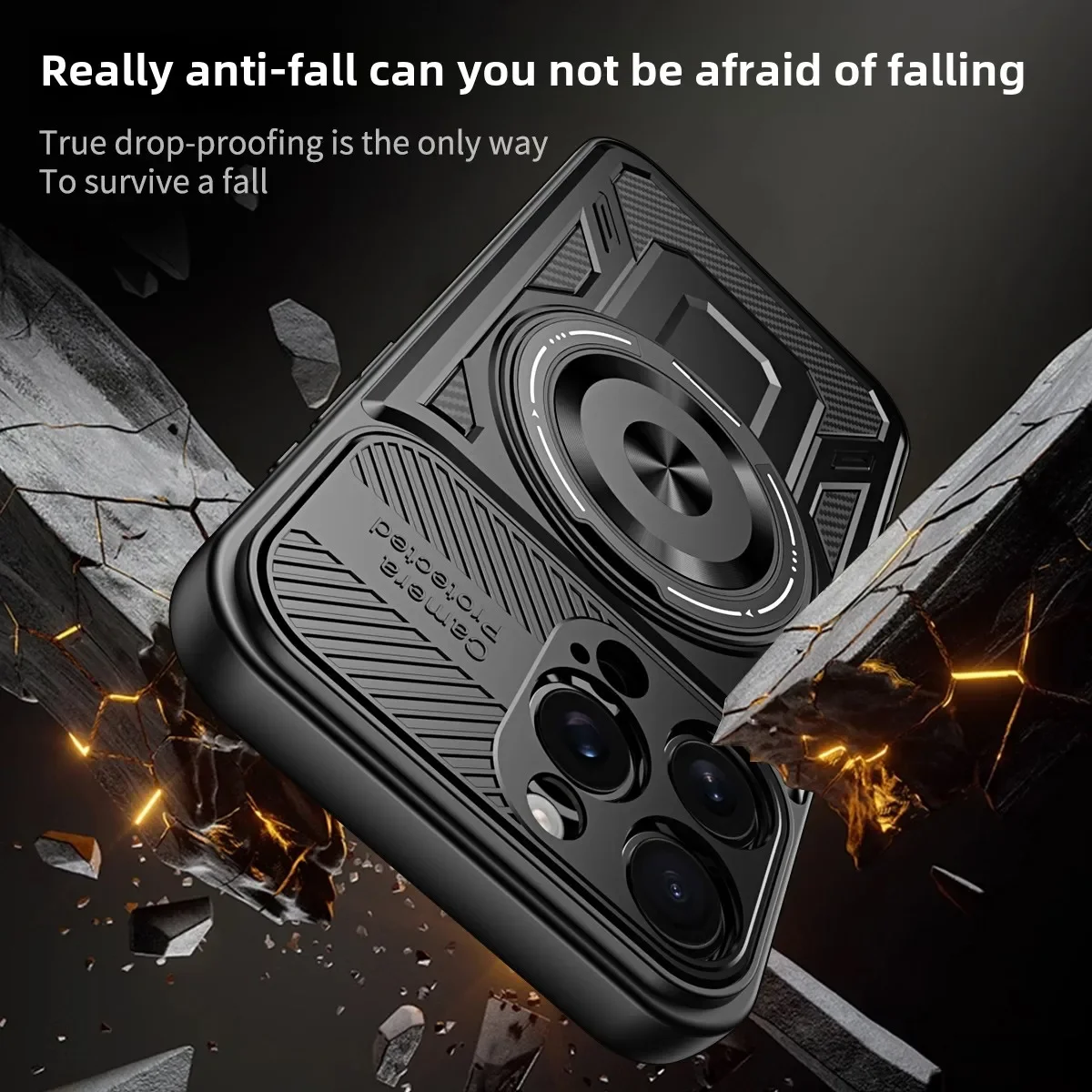 360° Magnetic Ring Stand Metal Case with Wireless Charging and Anti-Fall Protection