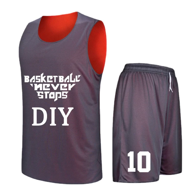 Double-side Design Basketball Jersey Sets Uniforms DIY Sports Clothing Breathable Youth Training Basketball Jerseys