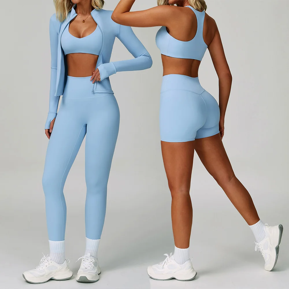 Outdoor Sports Fitness Suit Women'S Contrast Color High Waist Peach Hip Yoga Suit Two-Piece Set