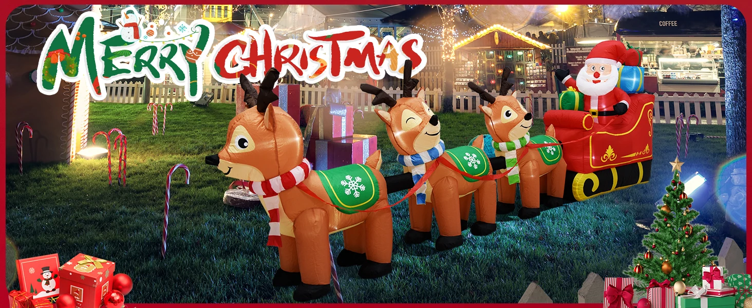 Christmas Inflatables Santa Sleigh and Reindeer