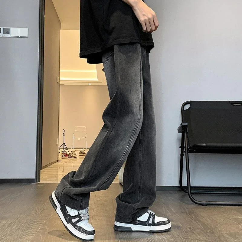 thumbnail image 1 of Pantalones vaqueros azules con bolsillos para hombre, pantalones vaqueros para hombre, ropa negra recta, Y2k, años 2000, lavados, grunge, moda 2024, Kpop, suave, 1 of 4