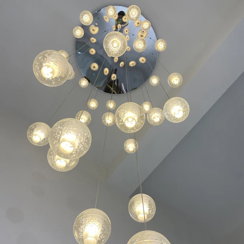

Crystal Pendant Swivel Attic Light Living Room Dining Room Decorative Pendant Cord High-Rise Round Stair Light Suspension Light