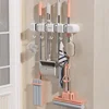 Mop Clamp Storage Rack Wall-mounted Perforation-free with 5pcs Hook Fixed Rack Bathroom Kitchen Door Cleaning Tool Storage Rack 3