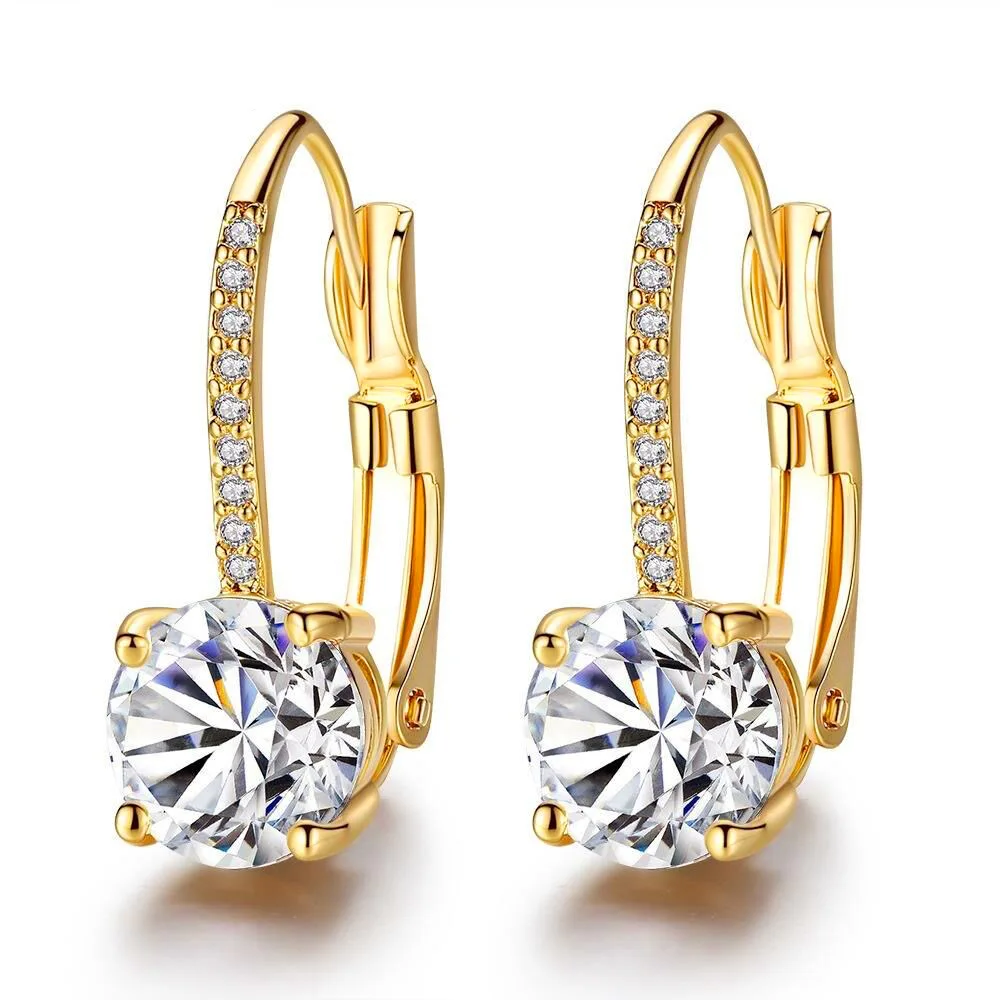 Elegant 925 Sterling Silver Fine Zircon Round Earrings Fashionable Women's Wedding Party Jewelry - 5