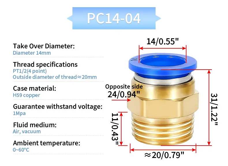 PC Pneumatischer Schnellverbinder Luftröhren-Schnellsteckgewinde gerade durch PC4 PC6 PC8 PC10 PC12-M5 01 02 03 04 Außengewinde – Detail 25