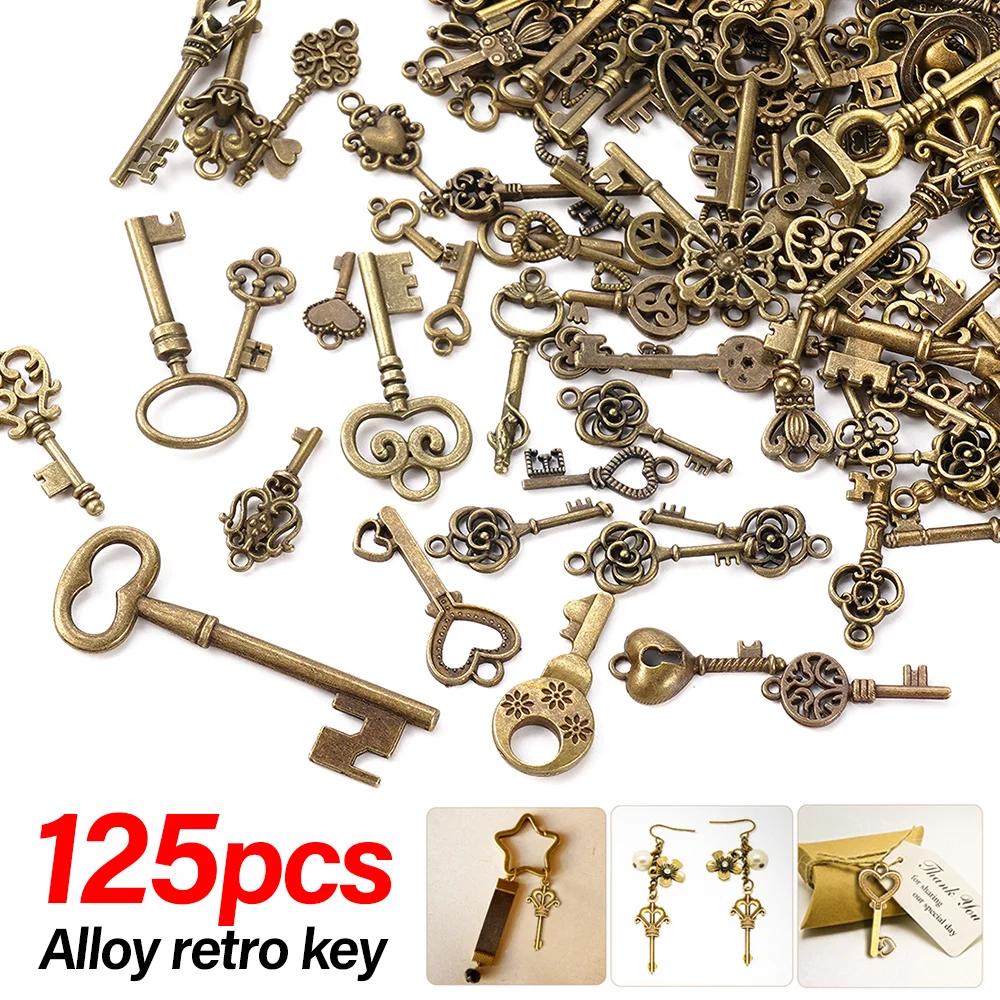 Ornament Crafts Miniature Ornament Miniature Figurines Resin Crafts Resin Ornaments 40/125pcs Vintage Skeleton Keys Antique Bronze Keys Retro Pendant Necklace Fancy Decor DIY Jewelry Necklace Craft Gifts