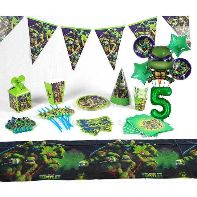 Teenage Mutant Ninja Turtles Birthday Party Decoration Supplies Disposable  Tablecloths Pennants Number Balloons DIY Decorations