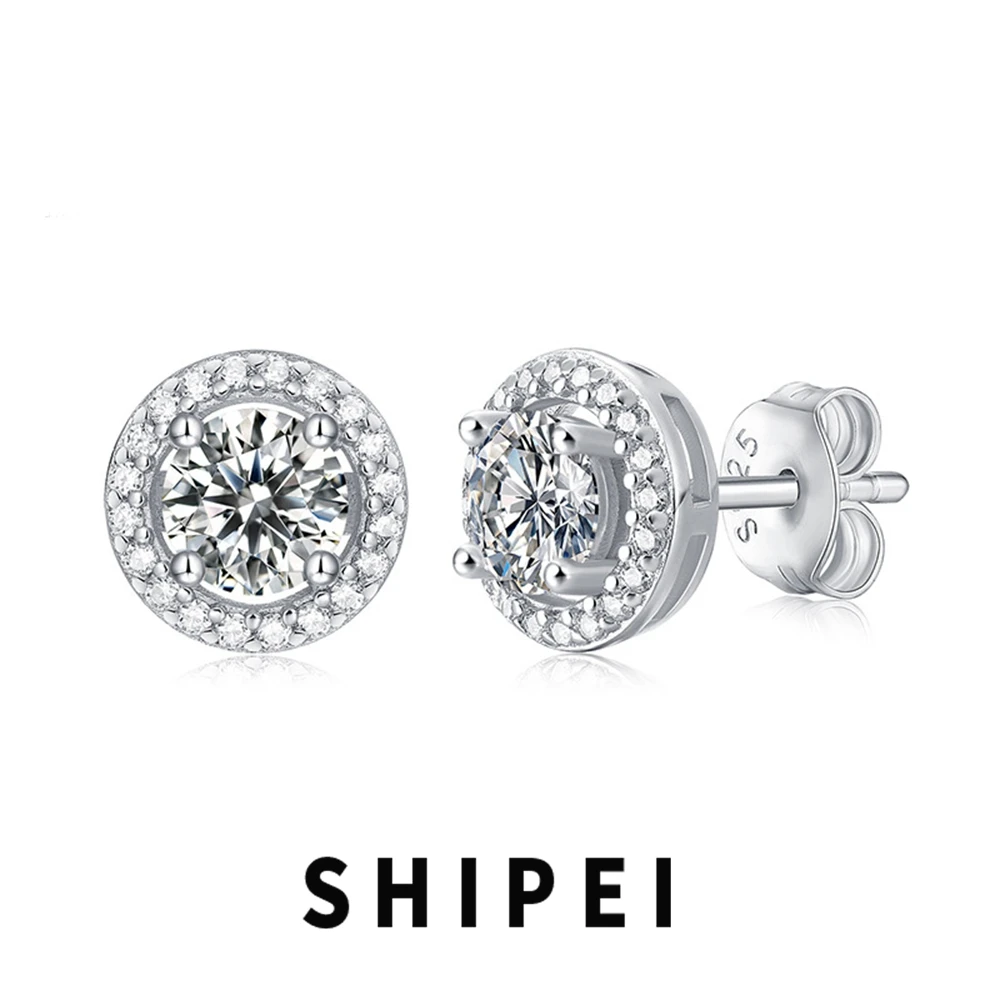 

SHIPEI 0.5-1CT D Moissanite Diamond Ear Stud Earrings Fine Jewelry Sparkling 100% 925 Sterling Silver Anniversary Gift Wholesale