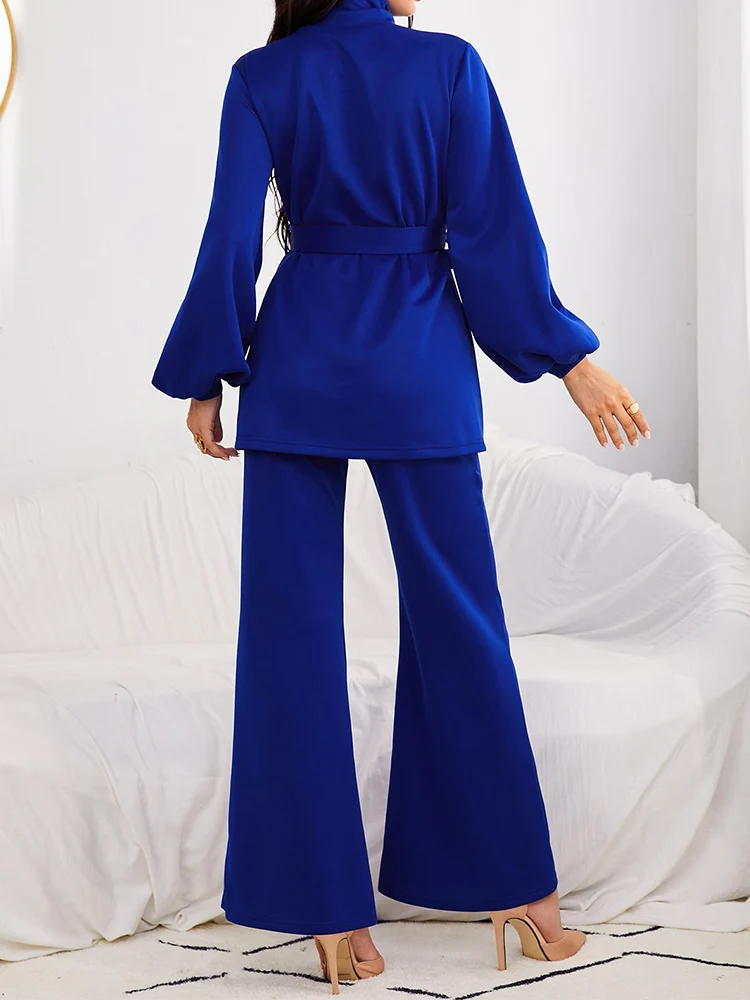 Women Two Pieces Sets Pants for Woman Wide Leg Party Trousers Suits Casual Regular Turtleneck with Waistband Clothes