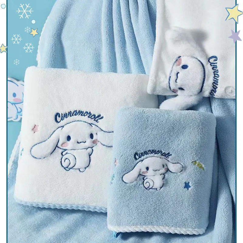 

Kawaii Sanrio Bath Towel Cinnamoroll Cartoon Anime Cute Girls Plush Toys Soft Comfort Water Uptake Coral Velvet Dry Hair Towel